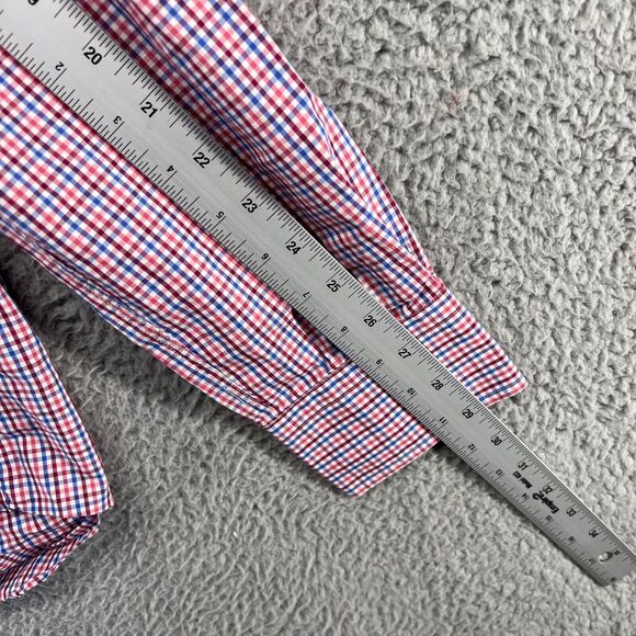 David Donahue Shirt Mens Large Blue Red Gingham Plaid Check Button Cotton Oxford - Picture 6 of 11